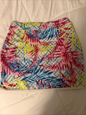 ZELOS Neon Palm Print Mini Skort in Pink, Blue & Yellow